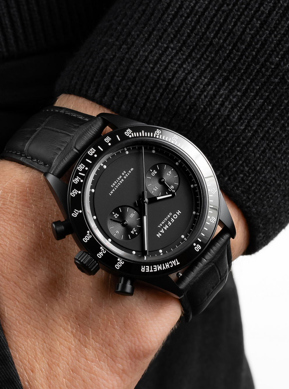 Chronograph 40mm - Black PVD | Black Dial | Sports Watch – HOFFMAN